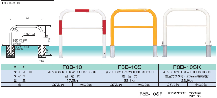 送料無料カード決済可能 MEDOMALK メドーマルク F8B-15S ゲートタイプ 車止め 鉄製 横桟付 Φ76.3 差込式 赤白2色 